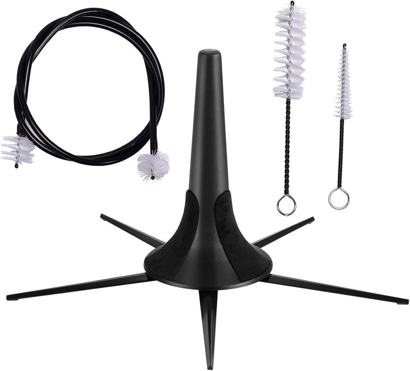 MOONBACK Trumpet Stand and Trumpet Care Kit Mouthpiece, Valve, Snake Brush Kit, Portable Trumpet Stand Holder Foldable Detachable Stable Metal 5 Legs Stand, Valve Brush Flexible Brush - Image 1